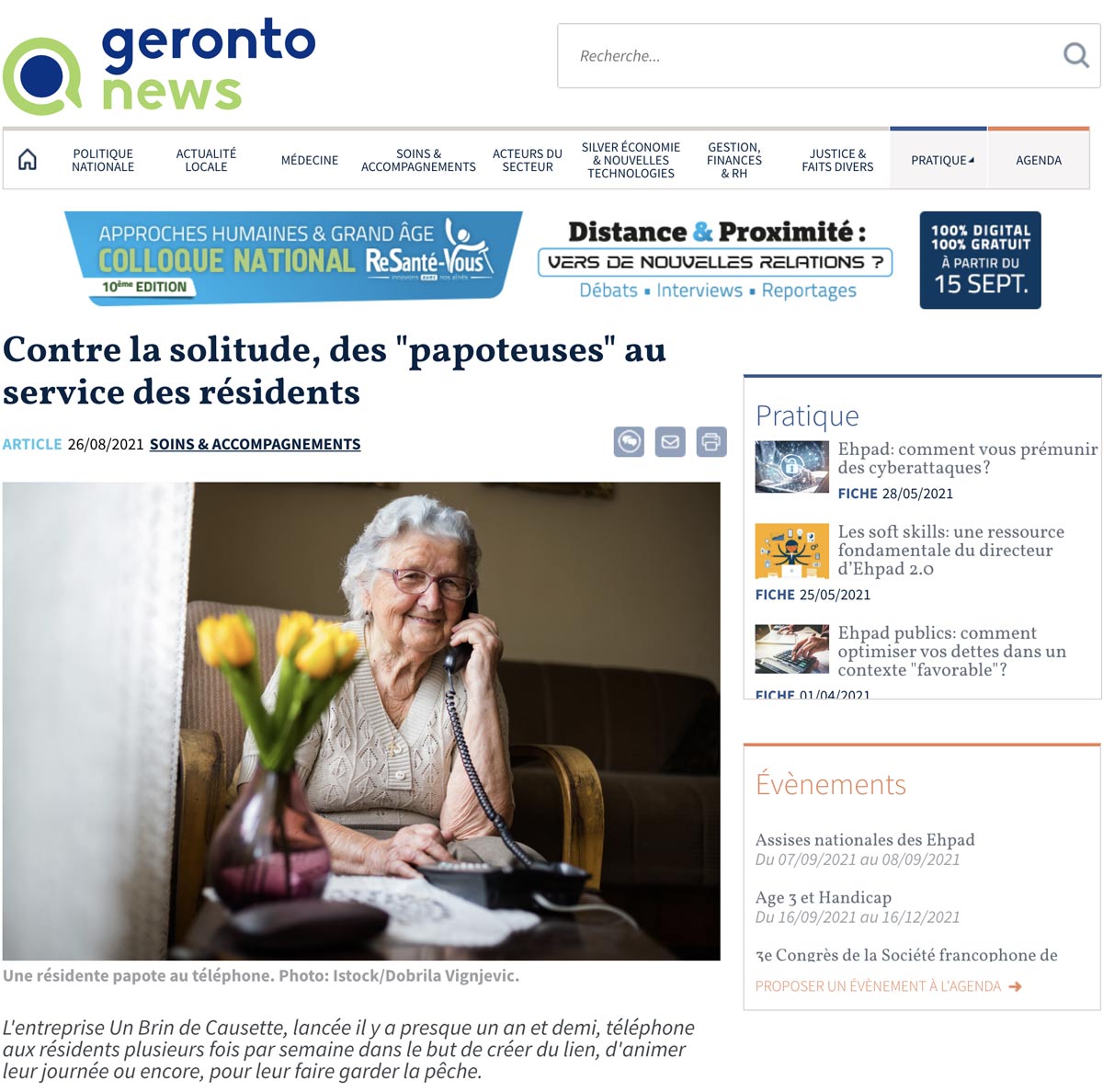 Article Gérontonews | Contre la solitude, des "papoteuses" au service des résidents.